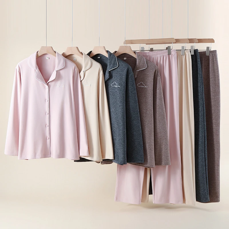 

Couples Autumn/Winter Pajama Set Soft Warm Long Sleeved Pants Pyjams Men And Women Comfy Home Clothes Embroidery Design Suit