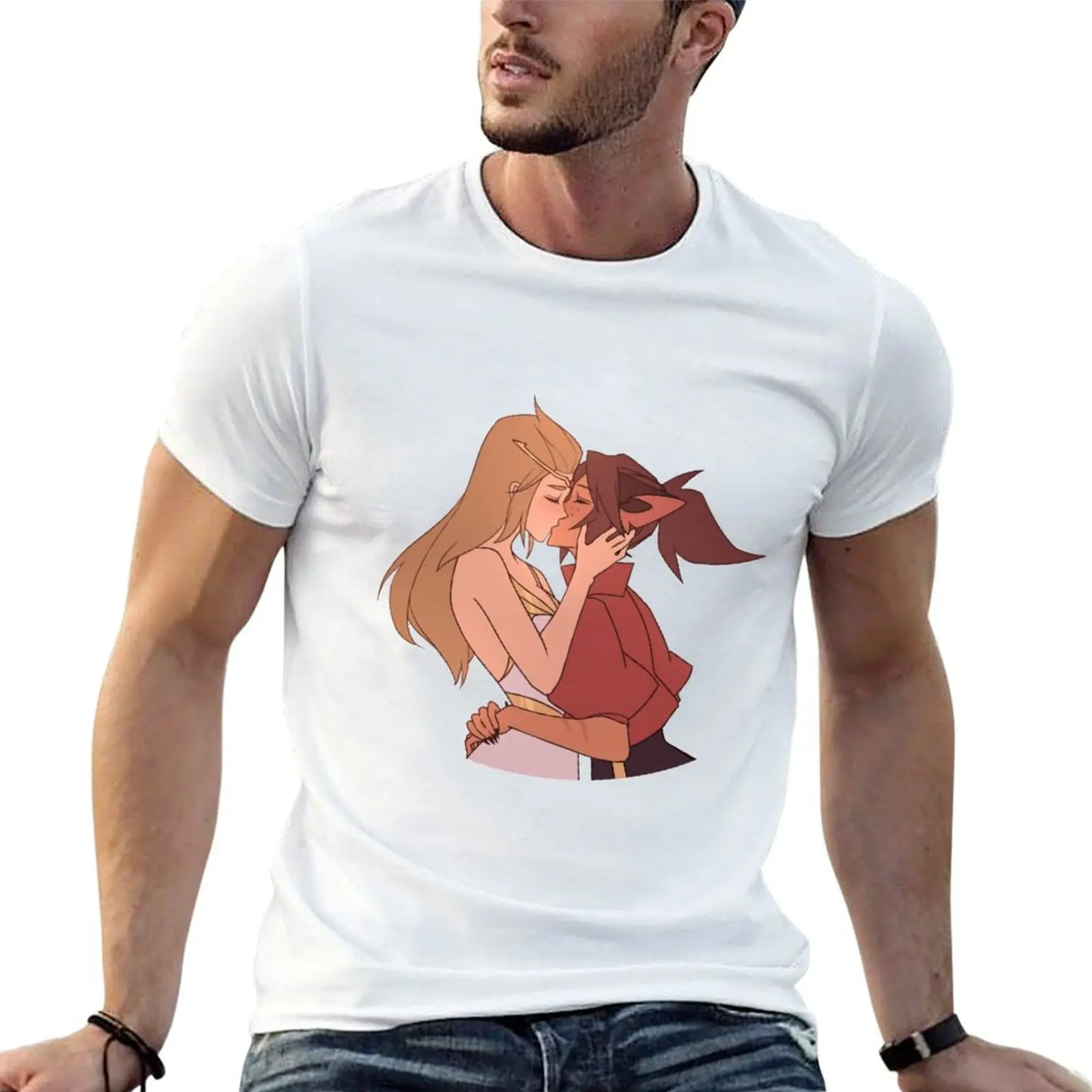 Camiseta masculina com estampa gráfica de Shera Catra e Adora em Etheria, camiseta engraçada com humor negro, camiseta masculina com estampa gráfica.