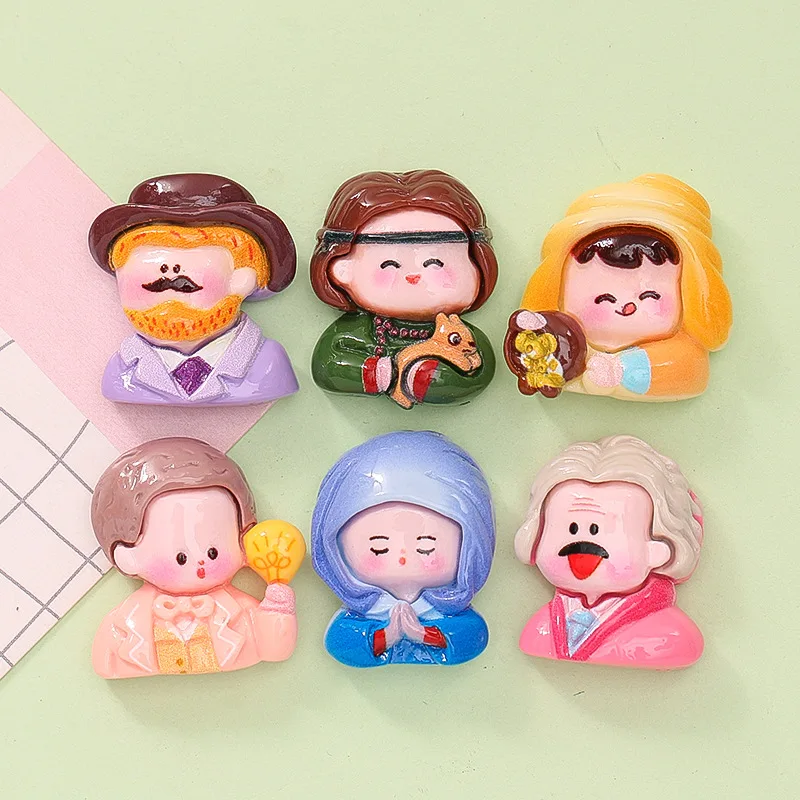 10PCS Resin Cartoon Cute Celebrity Flatback Cabochon Figurines Home Decor DIY Bow Scrapbook Crafts Key Chain Embellishments