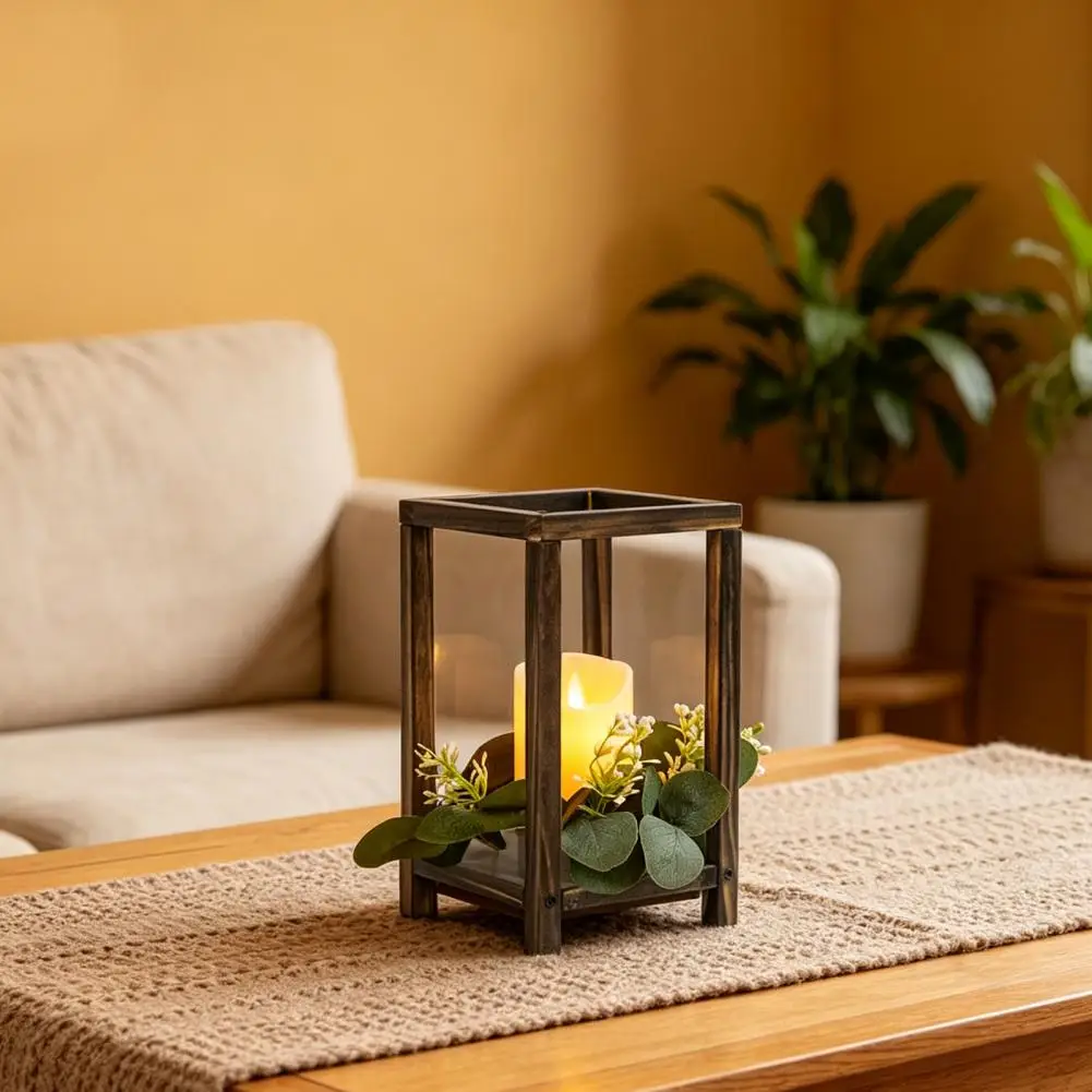 Rustic Wood Candle Holder Wedding Lantern Centerpiece LED Candles Display Stand Farmhouse Table Decor for Home Party Events