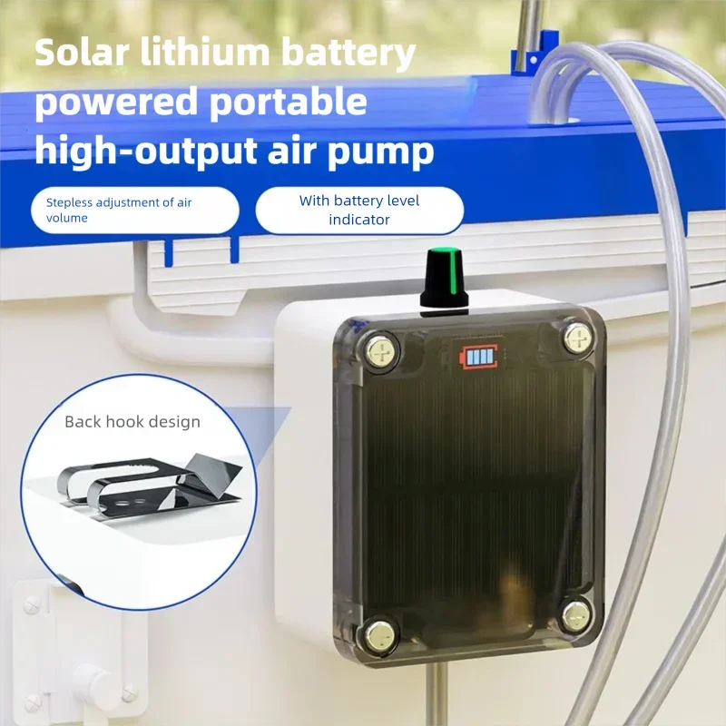 1W Outdoor Fishing Long-Lasting Rechargeable Dual-Use Solar Oxygen Pump with High Airflow for Night and Wild Fishing