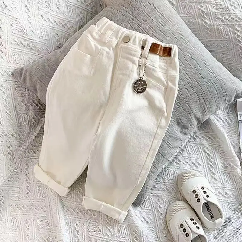 Boys Jean Pants Long Trousers Denim 2024 White Spring Autumn Baby\'s Kids Teenagers High Quality School Children\'s Clothing