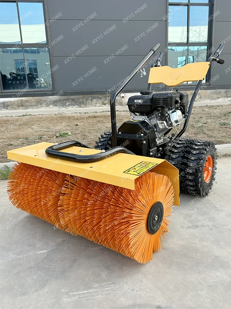 Full gear roller brush snow cleaner fish pond school road snow plow hand push dust self walking snow removal equipment