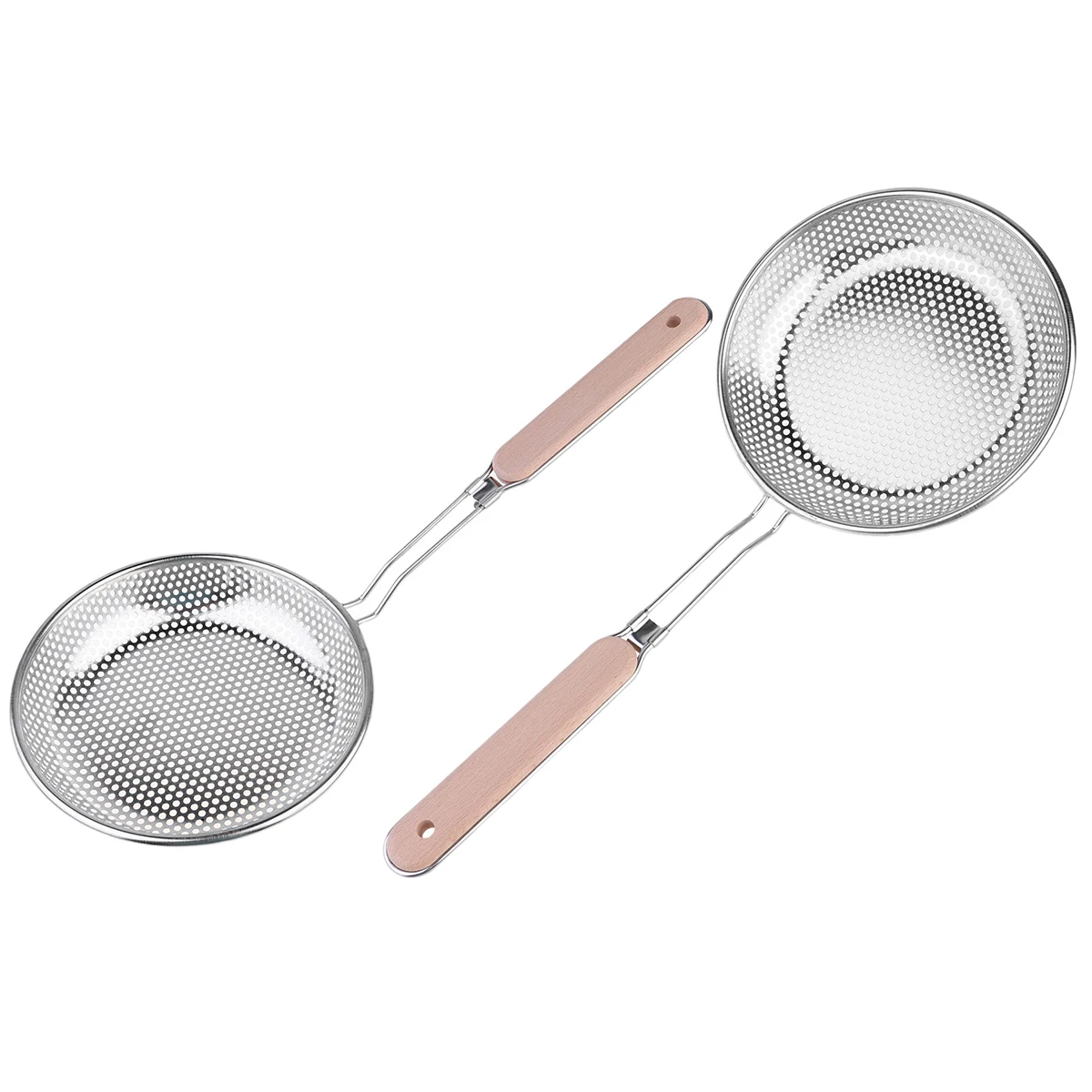 

Stainless Steel Food Strainer 14cm Wood Handle Perforated Skimmer Heat Resistant Oil Water Separation Basket for Home Restaurant