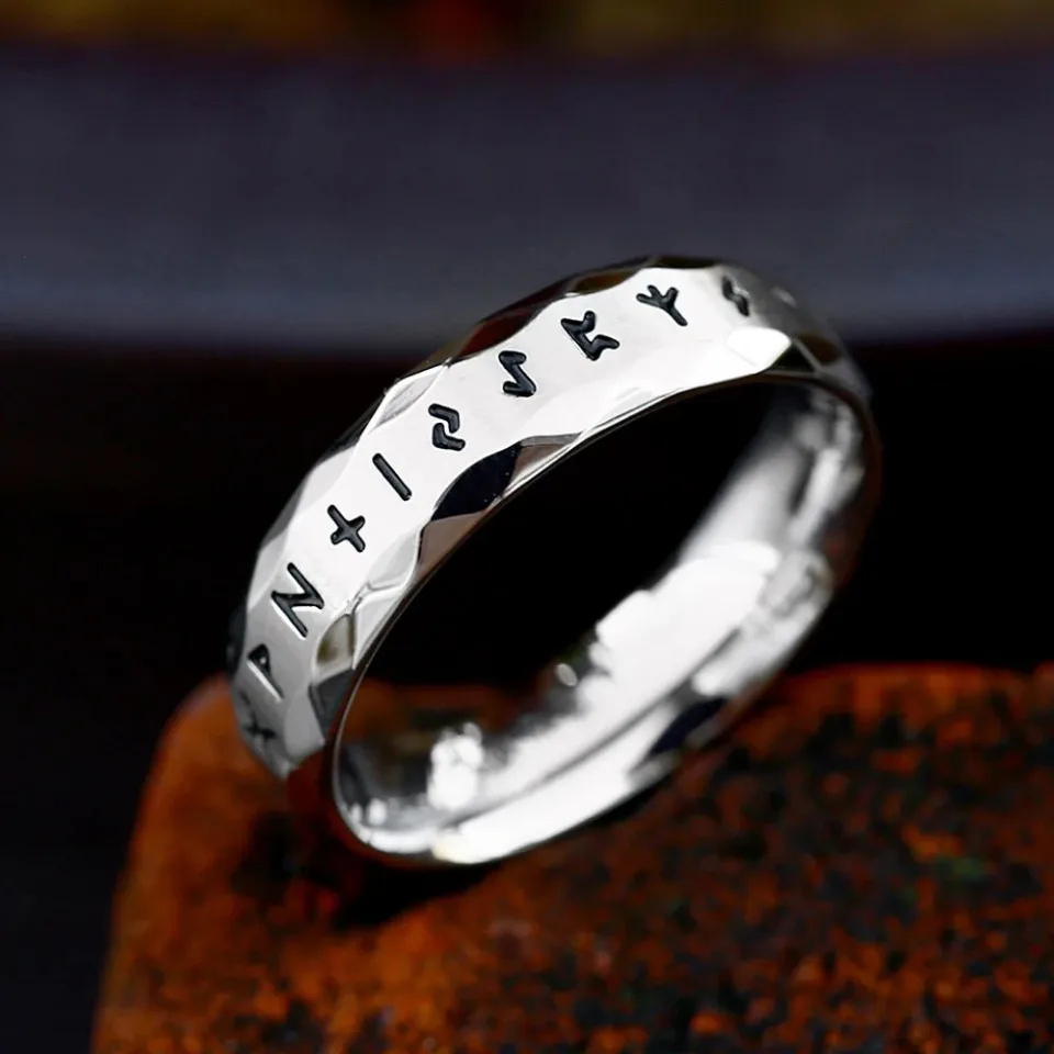 خمر بسيط فايكنغ رون الدائري للرجال النساء 316L الفولاذ المقاوم للصدأ الشمال أودين رون خواتم زوجين خاتم هدايا مجوهرات أنيقة بالجملة #6