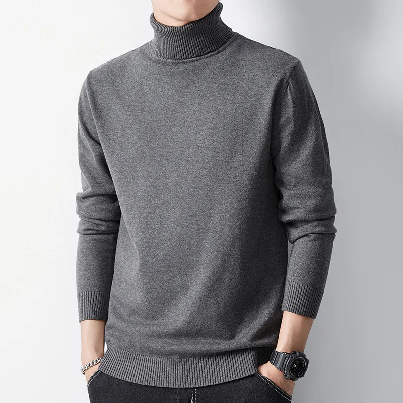 Autumn Winter Turtleneck Sweaters Men Fashion Slim Fit Knitted Pullovers Mens Solid Color Casual Sweaters Male Warm Knitwear