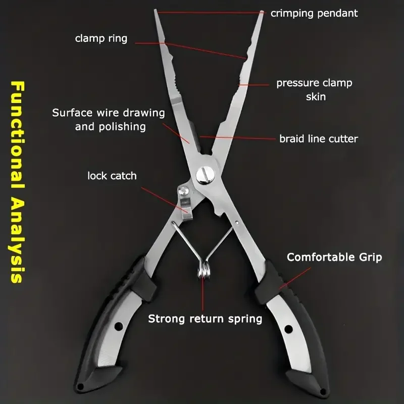 Stainless Steel Fishing Pliers with Non-Slip Handle and Hook Remover - Durable and Multifunctional Fishing Scissors