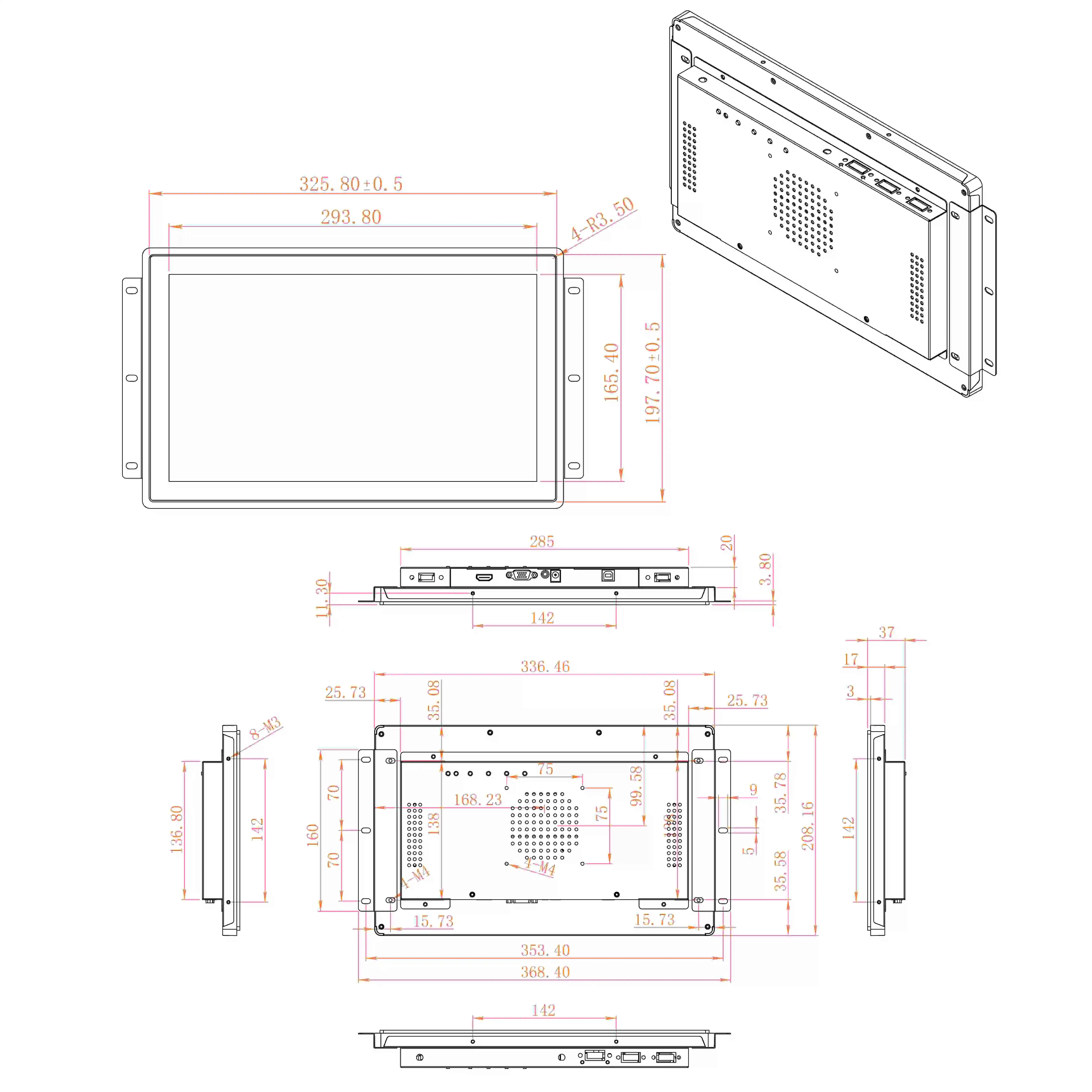Vsdisplay Ip65 Capacitive 13.3 Touch Screen Monitor 1920X1080 13.3Inch Portable Monitor for Industrial
