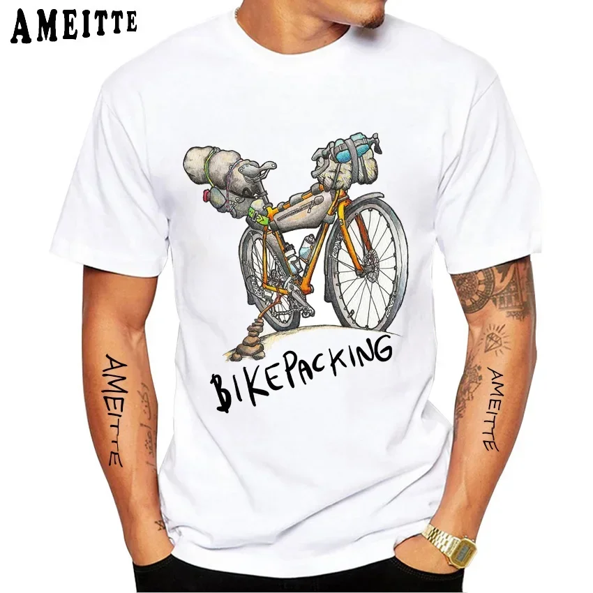 

Funny Bikepacking Gear Bike Cyclist T-Shirt Men Short Sleeve Bicycle Cycling Sport Art T Shirt Hip Hop White Casual Boy Tees