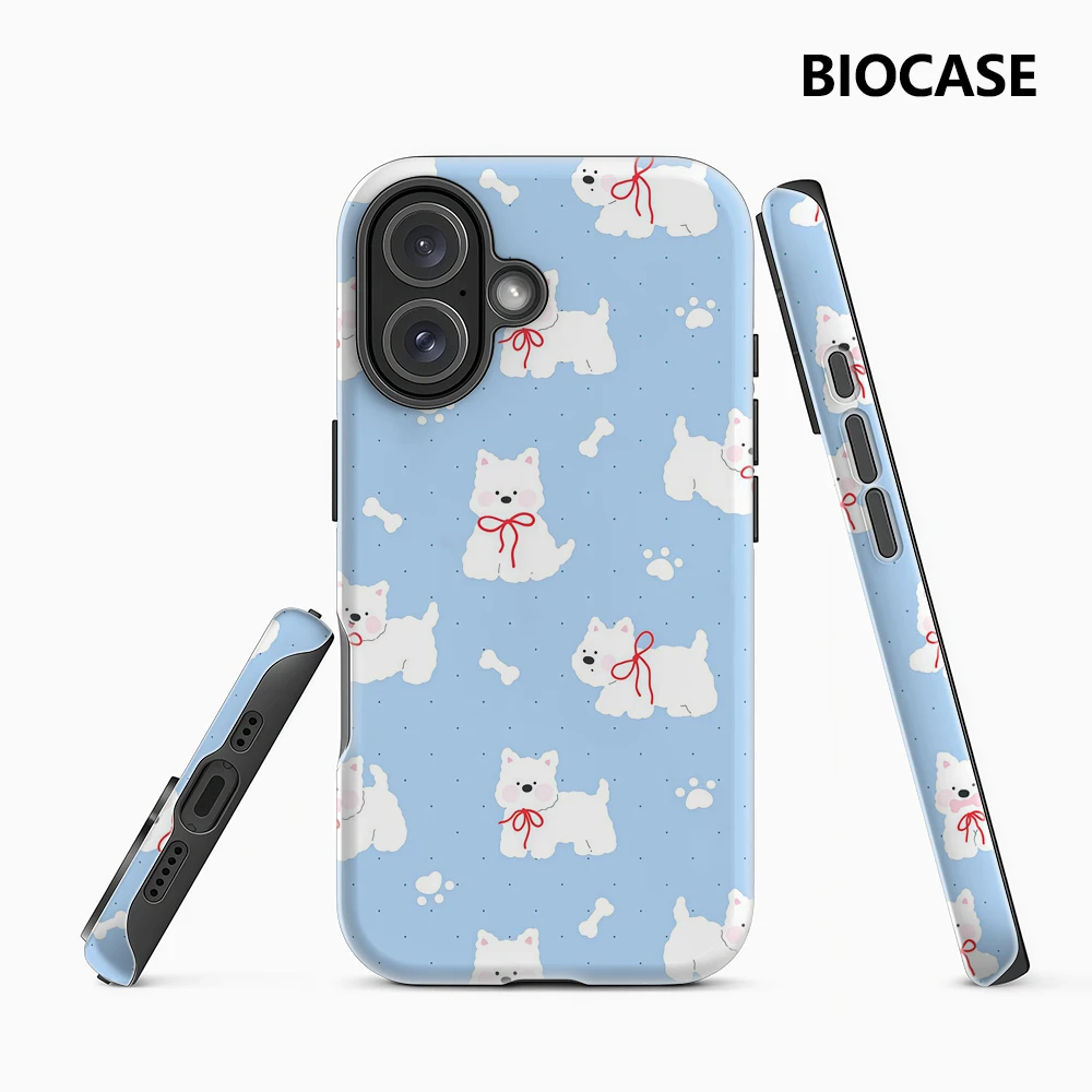 Blaue süße weiße Welpe IPhone 17 Must-Haves Handyhülle für IPhone 17 16 15 14 13 12 Pro Max Plus Doppelschichtige Rückseite