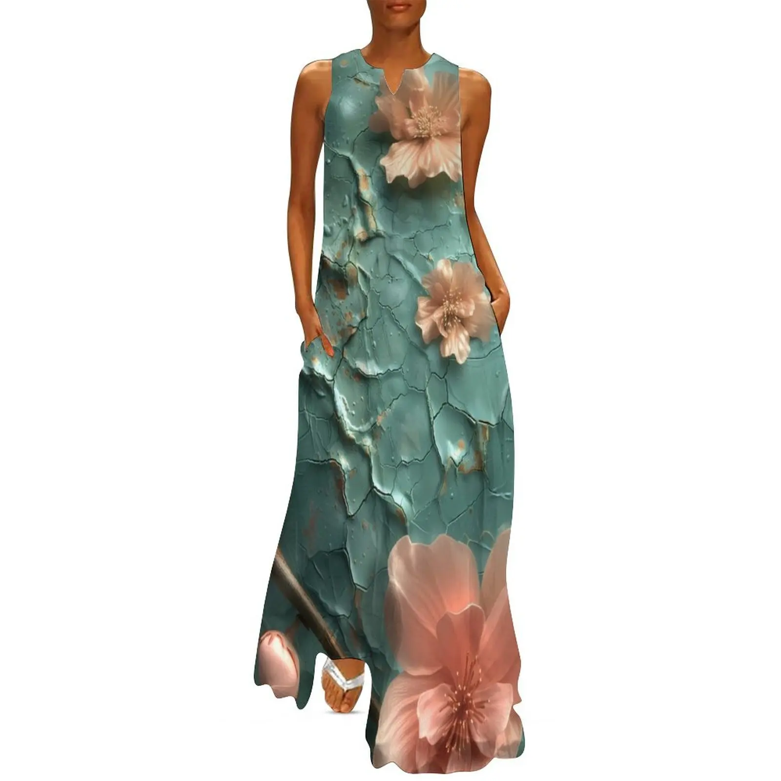 

Pepper green paint texture and peach fuzz flowers Long Dress Summer skirt women's summer dresses 2025 Dress