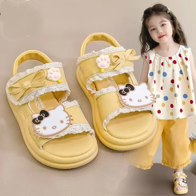 

Сандалии Sanrio для девочек Hello Kitty, повседневная обувь, мягкая детская пляжная обувь Kawaii, обувь принцессы в стиле аниме, летняя уличная нескользящая обувь, подарок