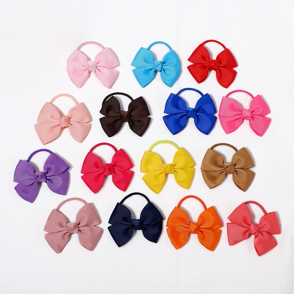 2Pcs/lot Candy Color Small Ribbon Bows with Elastic Hair Bands for Kids Girls Ponytail Bowknot Hair Ropes Ties Hair Accessories