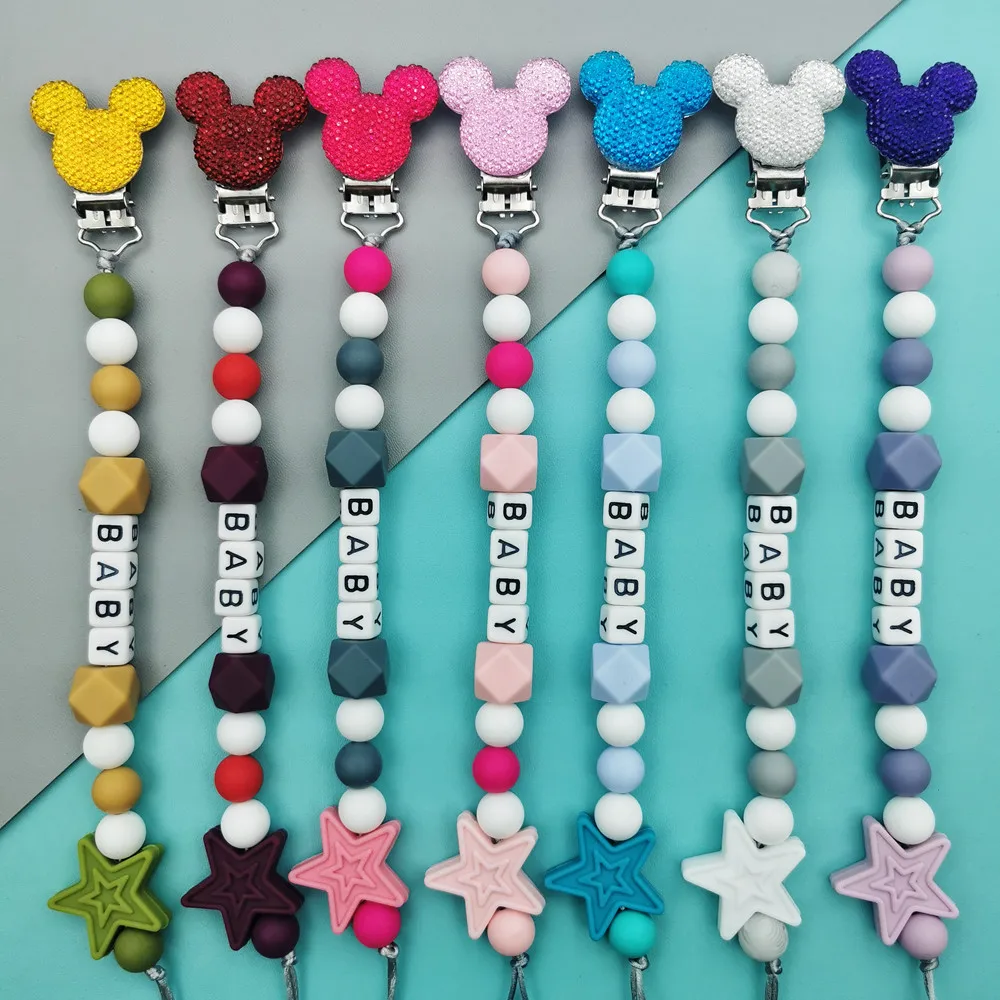 Customizable letters  Silicone Pacifier Chain Bead Bracelet  Pendants for Baby Infant Rope Chew Leash Holder Bite Teether Gift