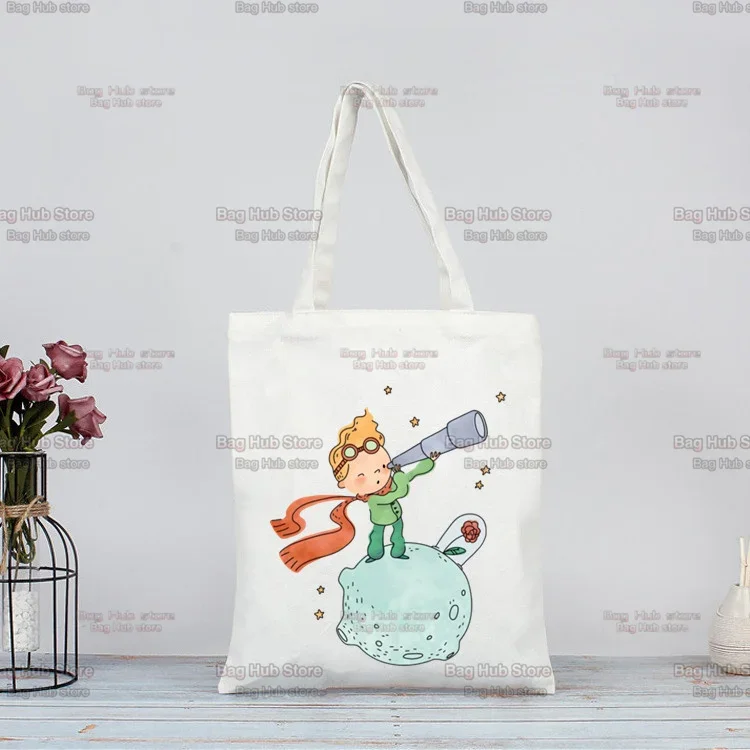 Little Prince Graphic Earth Space Harajuku Kawaii Shopping Bag Tote Handbag Eco Shopper Recycle Bag Bag Reusable Tote Custom