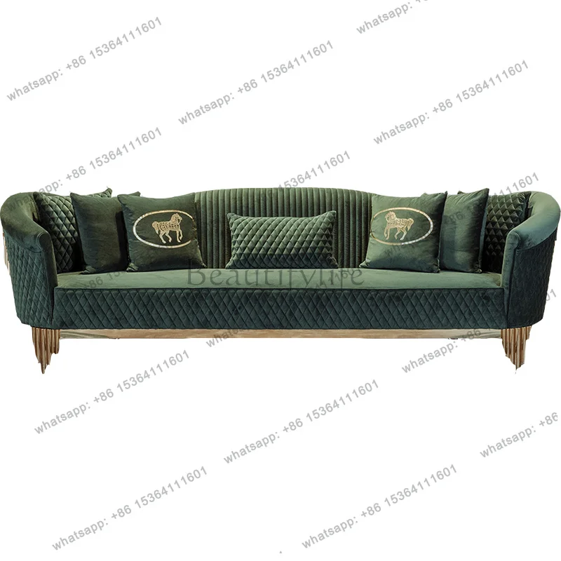 LSB1 living room solid wood embroidery double sofa stainless steel fabric triple sofa
