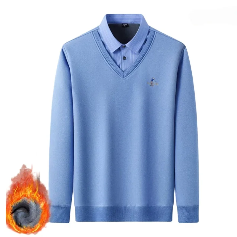 Zimowy ciepły komplet wakacyjny, dwuczęściowy, męski, pluszowy, gruby, z długim rękawem, modny, odporny na zimno, bluzki, streetwearowe koszule.