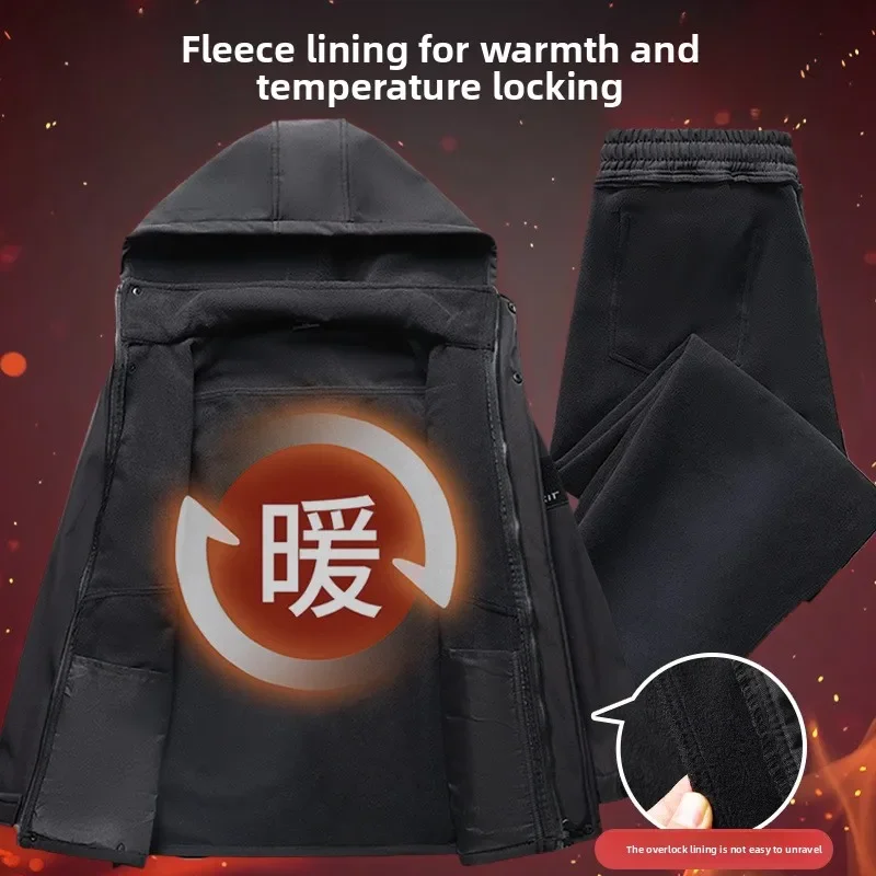 165-195 سميكة الصوف الشتاء في الهواء الطلق تسلق دعوى الرجال عمال مقاوم للماء يندبروف الدفء قطعتين مجموعة لفصل الشتاء