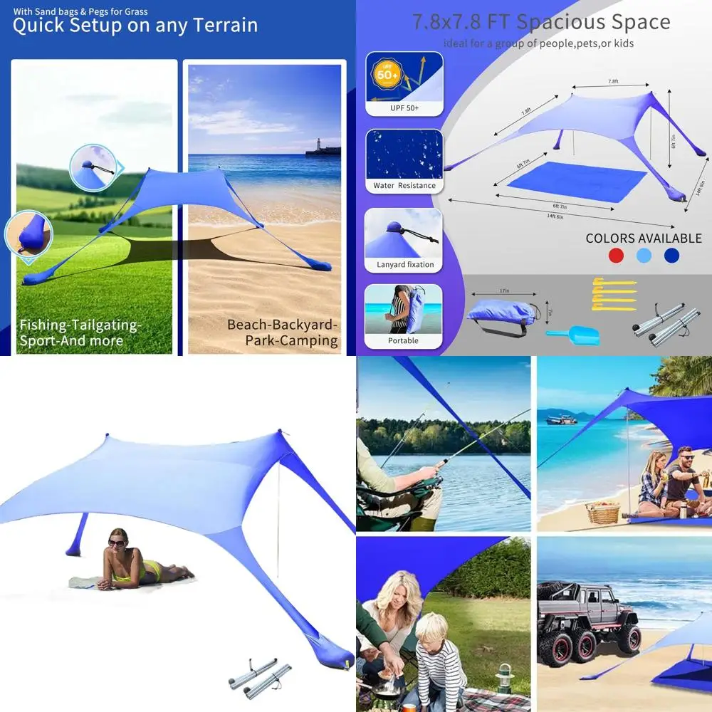 

Пляжная палатка Royal Blue 77 с защитой от солнца UPF50+, двухстоечный уличный навес для кемпинга, рыбалки и пикников