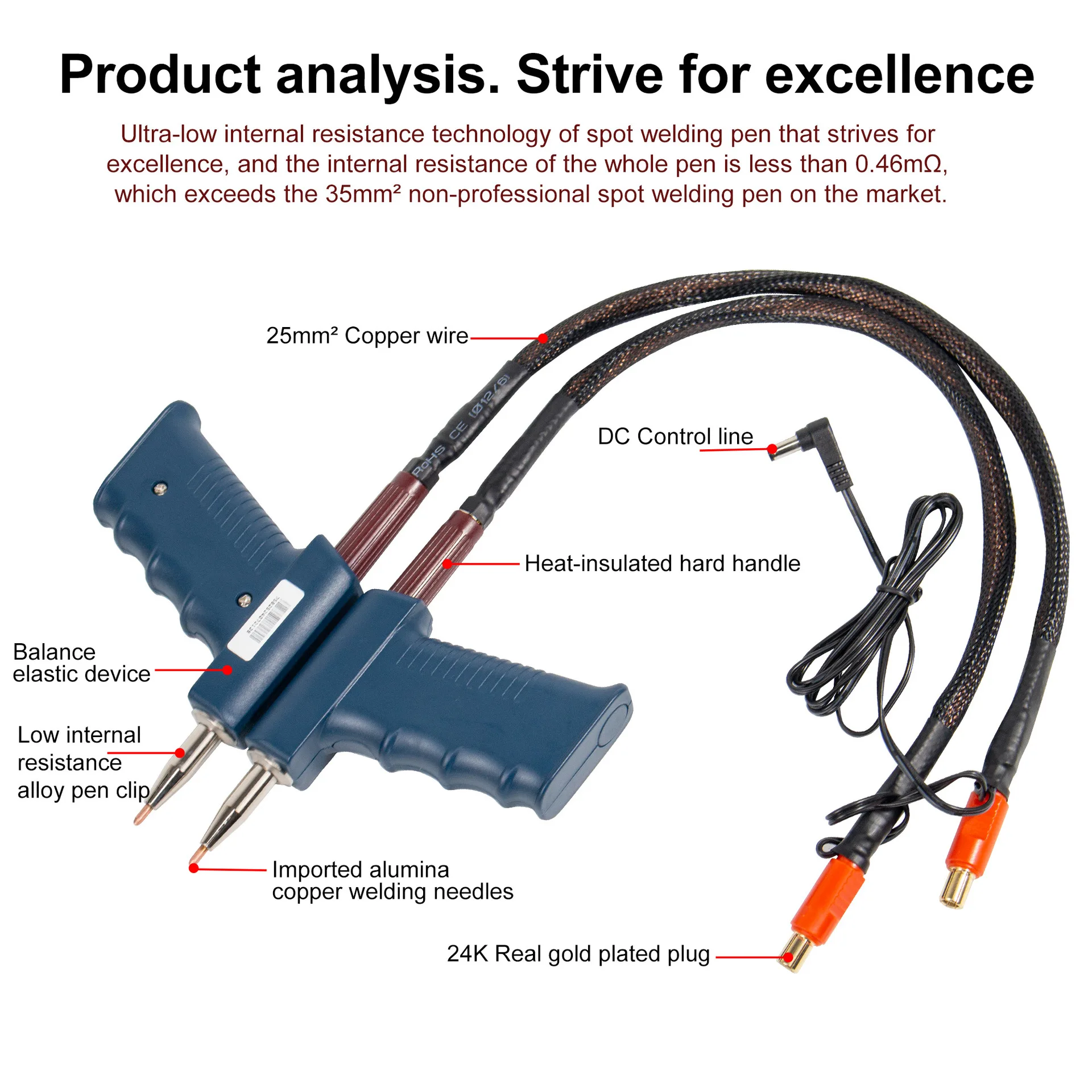 S-75B 18650 Lithium Battery Spot Welding Pen Handhold Split Welding Pen Copper Wire for Spot Welding Machine Battery Spot Welder view 4