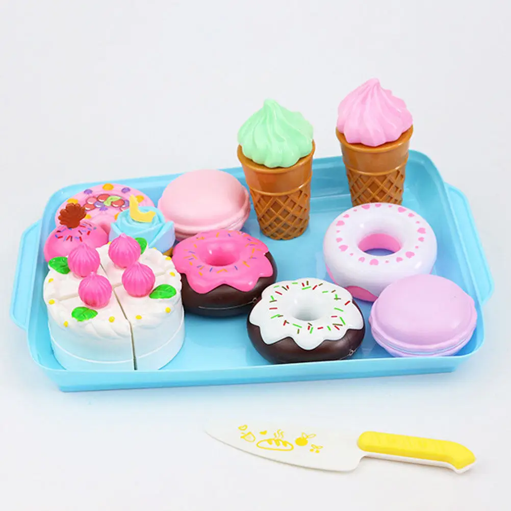 

2Sets Simulation Birthday Cake Pretend Food Play Set Kids Kitchen Dessert Cutting Pretend Cake Cutter Educational Play Food