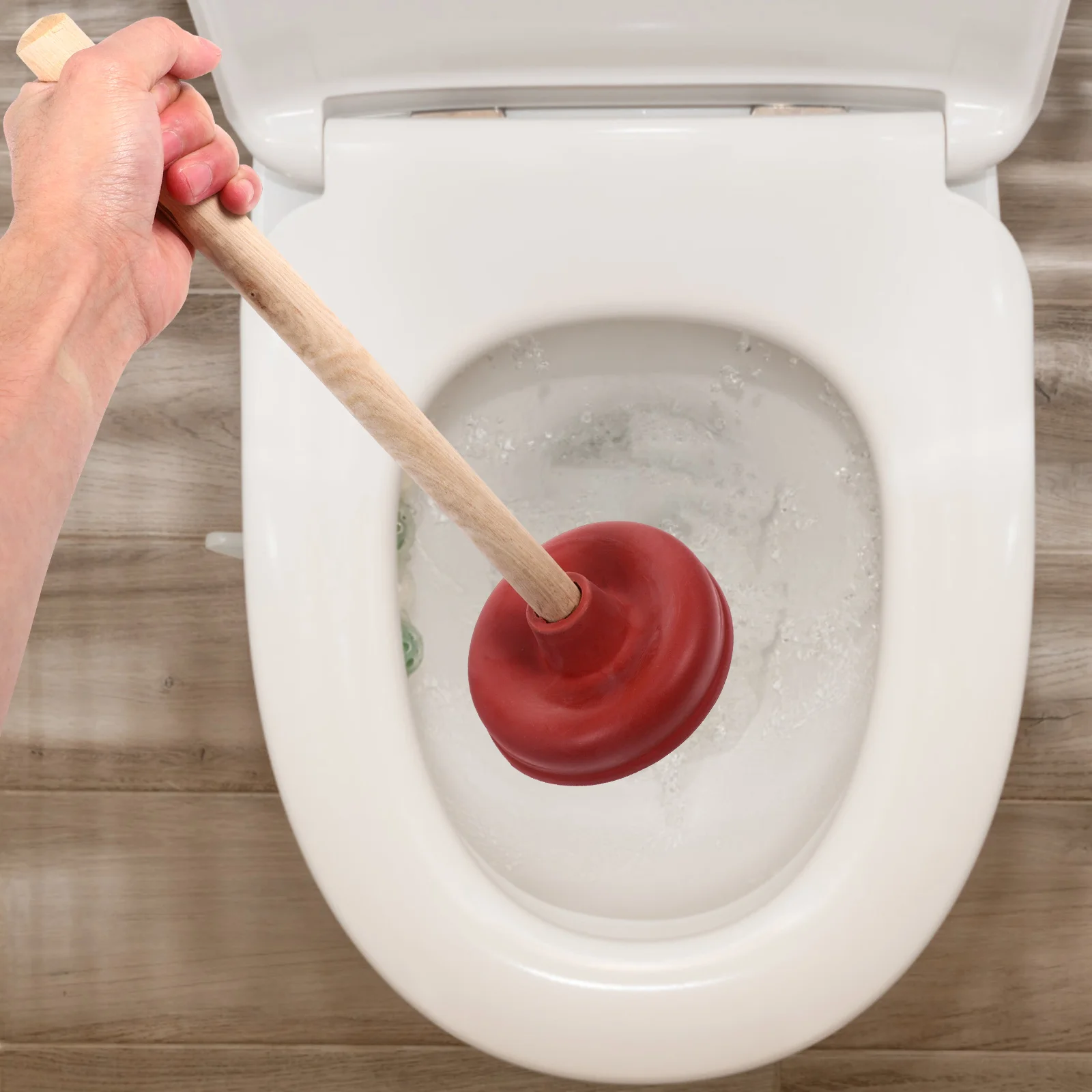 2pcs Toilet Plunger Suction Stick For Bathroom Kitchen Sewer Cleaning Accessory Rubber Clogging Solver Wooden Handle