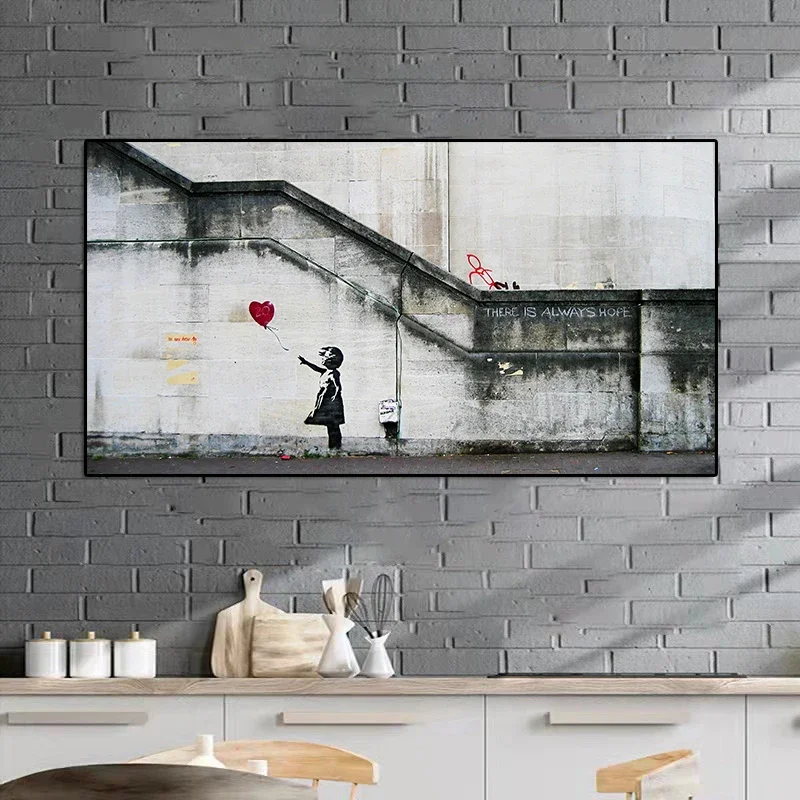 Girl Chasing Balloons Canvas Painting Street Pop Banksy Graffiti Art Posters and Prints Wall Pictures for Living Room Home Decor