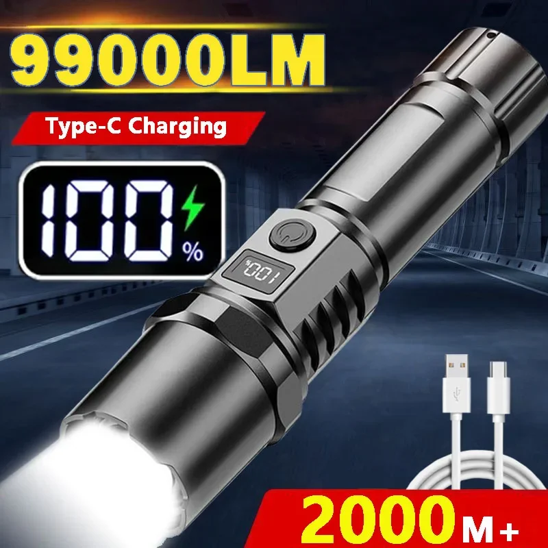 

Портативный светодиодный фонарик высокой мощности со встроенным аккумулятором 18650, телескопический зум, тактический фонарик для кемпинга, улицы и экстренных ситуаций