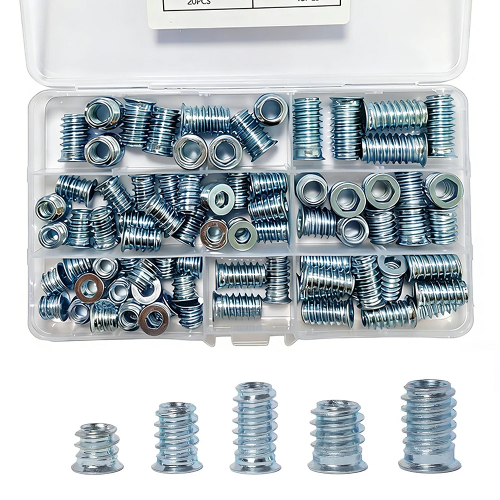 80/100/130pcs Threaded Inserts Nut Combination Tool Kit for Wooden Furniture Hexagon Socket Screw Connectors Bolt Fastener