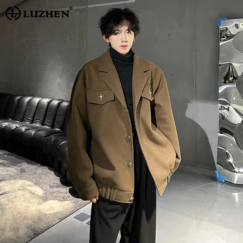 

LUZHEN 2025 New Fashion Korean Handsome Loose Casual Jacket Men Solid Color High Quality Fleece Woolen Elegant Male Coat JY5360