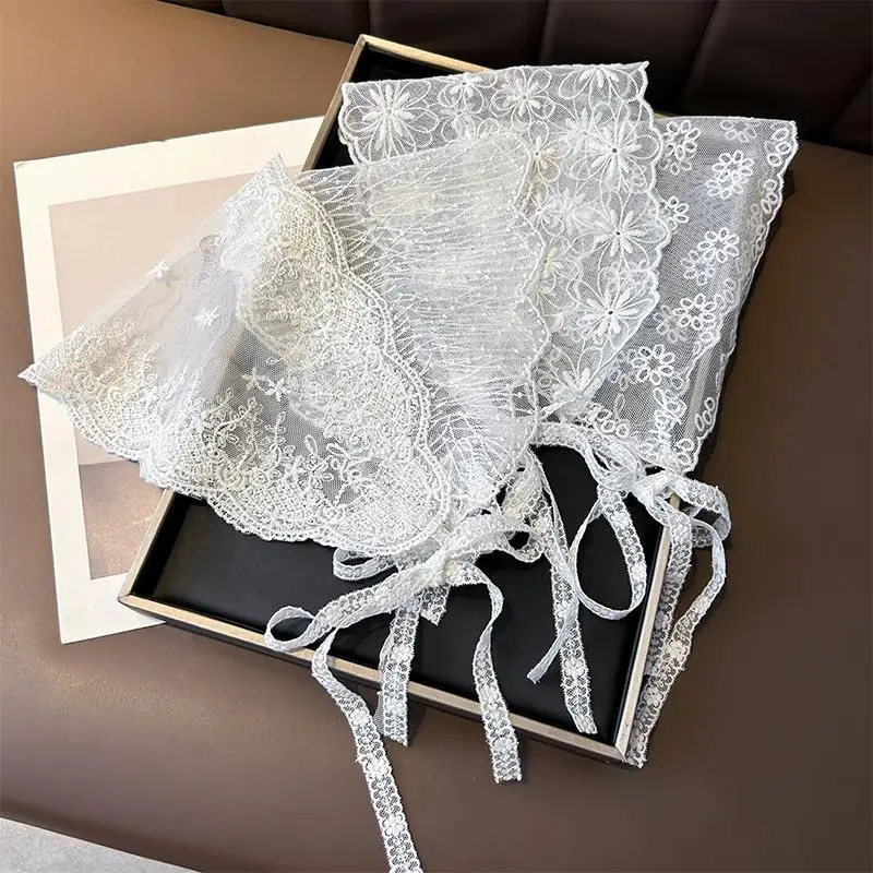 

Korean Lace Bandana Triangle Neck Scarf Embroidered Lace Hair Scarf Triangle Headscarf Pastoral Travel Photo Headband Kerchief