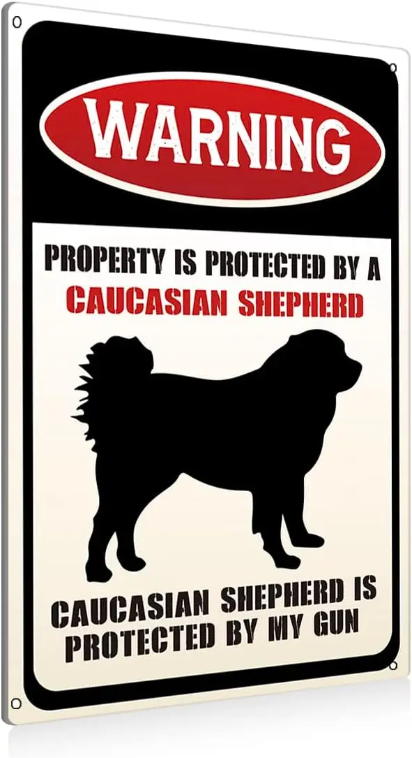 مضحك الكلب تحذير معدن القصدير علامات جدار ديكور فني الملكية محمية من علامة الراعي القوقازي للهدايا ديكور المنزل إندو