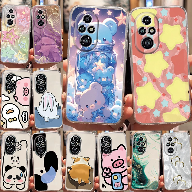 Huawei P20 Nova 5T için onur 20 50 70 90 Lite 200 Pro 200 Lite X7 X7b 40C X5 artı karikatür pembe domuz yıldız temizle telefon kılıfı oyna