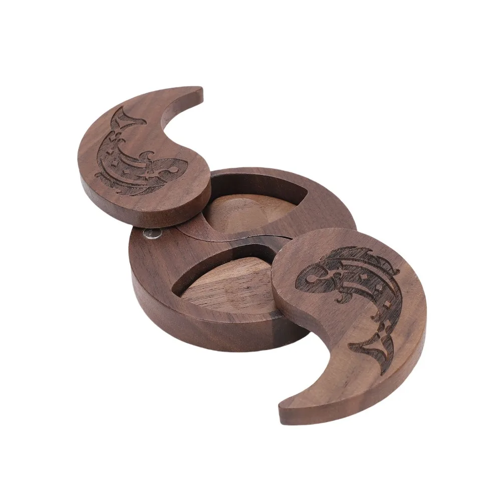 Professional Walnut Wood Guitar Pick Storage Box Tai Chi Style Wood Color Pick Collection Case Walnut Pick Case For Guitar Picks