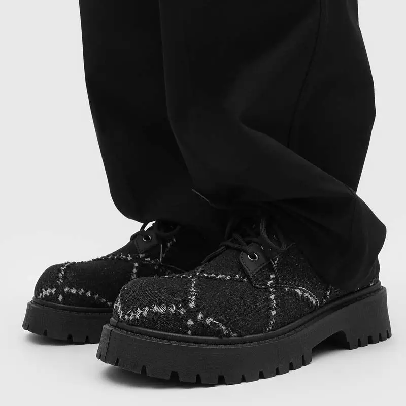 2026 Summer Men Original Distressed Canvas Mickey Black Platform Derby Shoes Chunky Casual