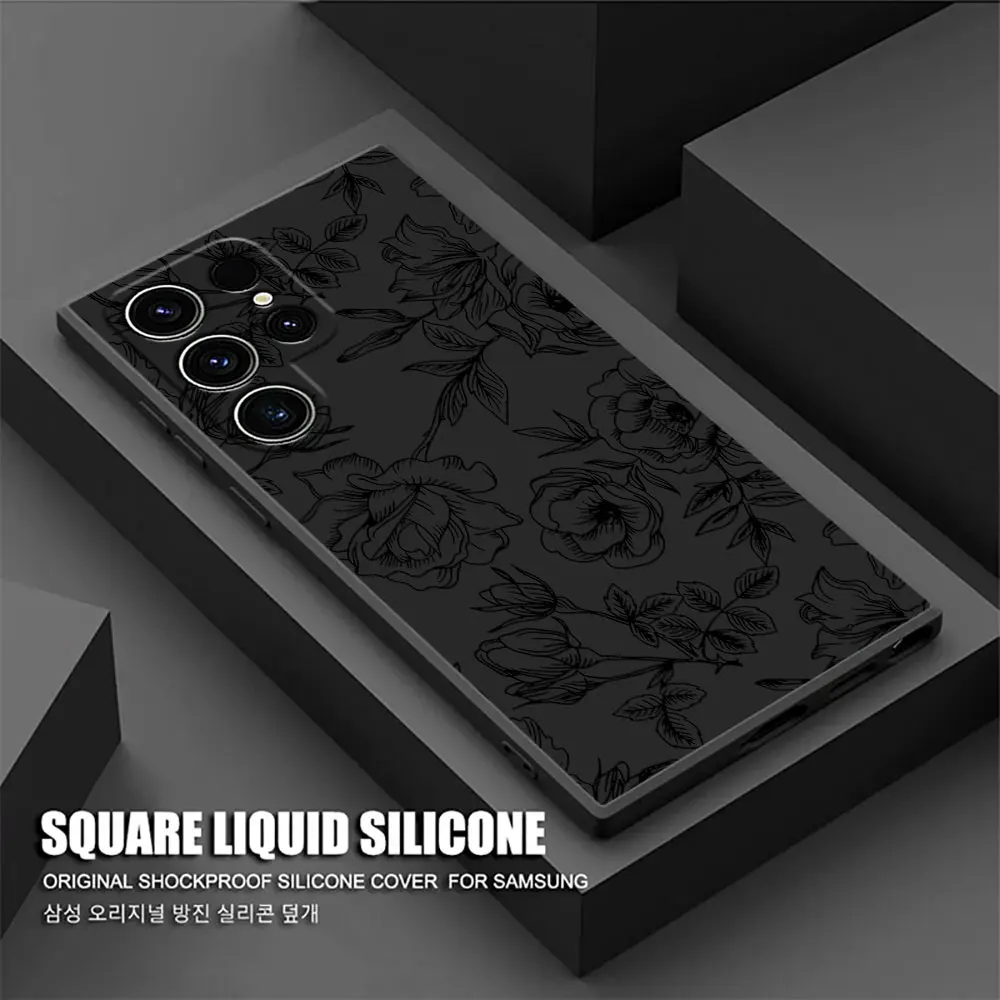 Beautiful Flowers Leaf Phone Case For Samsung Galaxy S26 Ultra Cases S25 FE S24 S23 S21 Ultra S20 FE S22 S26 Plus 5G Black Cover