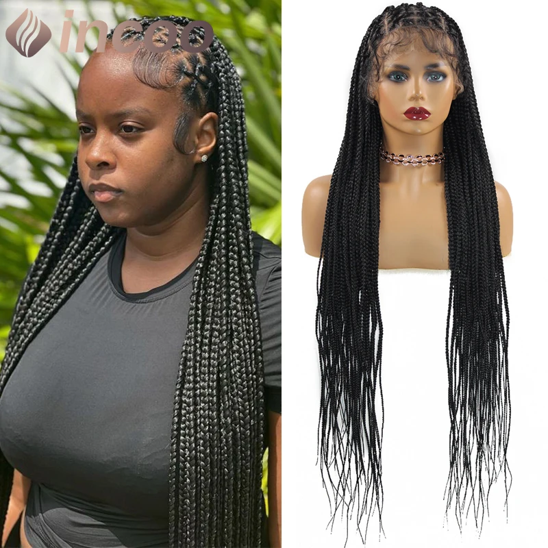 

INCOO 36 Inch Synthetic Box Braid Goddess Wig Natural Full Lace Criss Cross Braided Wig Knotless Cornrow Braids Lace Front Wigs