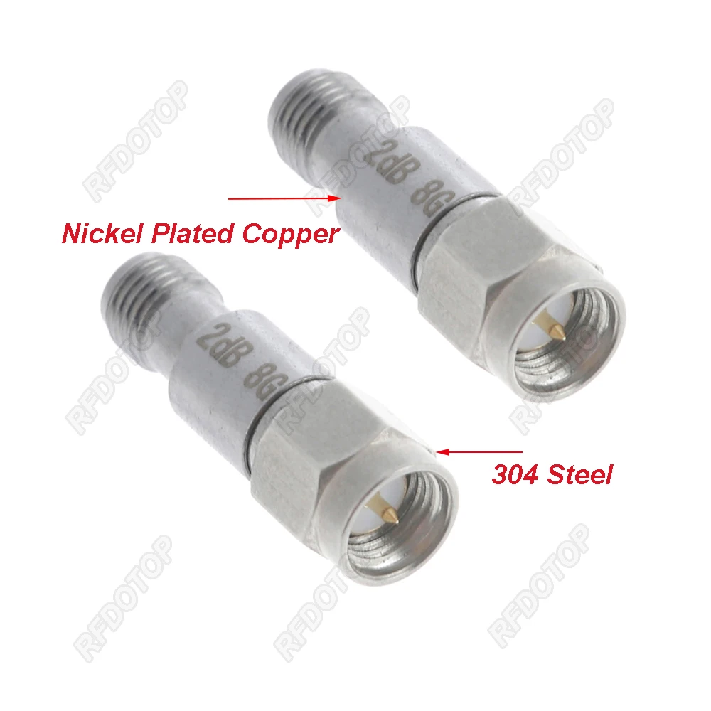 2W DC-8.0GHz SMA Male to SMA Female RF Attenuator 1~60dB Attenuator SMA Fixed Connectors 304 Stainless Steel 50 Ohm