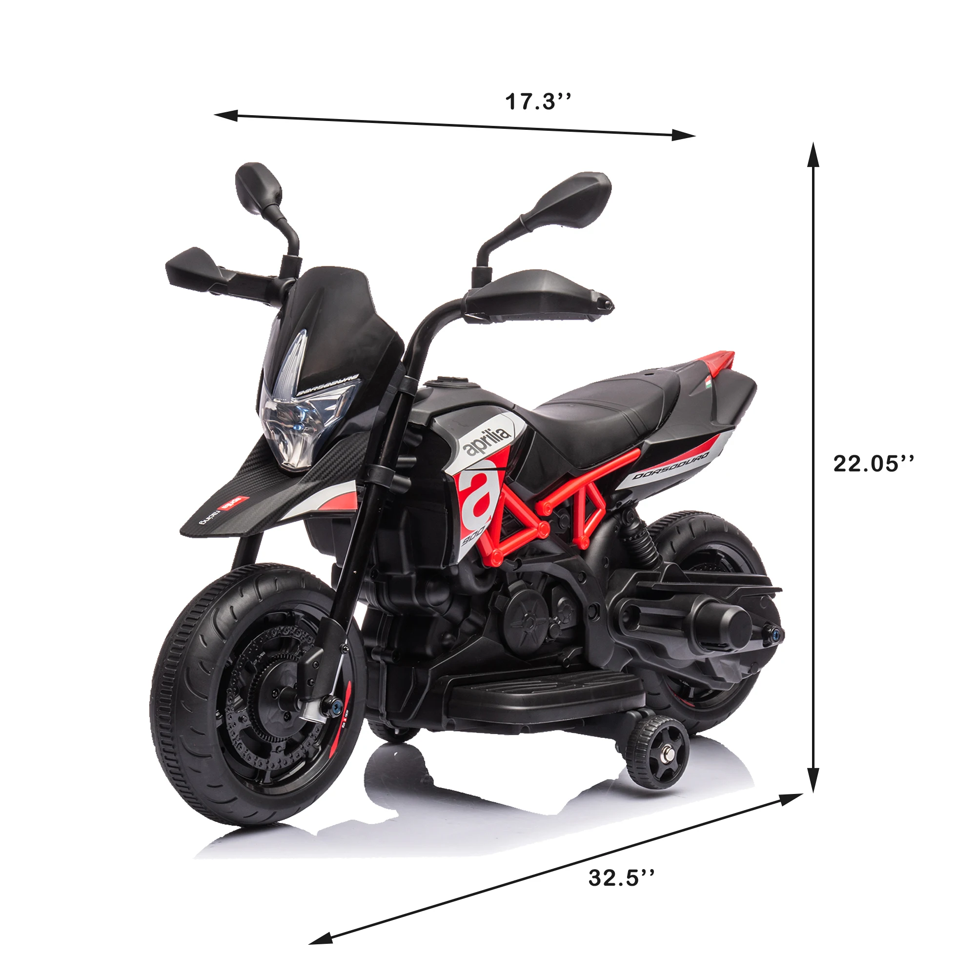 สีแดง, รถจักรยานยนต์ไฟฟ้า Aprilia ได้รับใบอนุญาต, รถจักรยานยนต์เด็ก6V, ม้าของเล่น W/ล้อฝึกอบรม, ไฟ LED, เสียงและเพลง, แป้ง