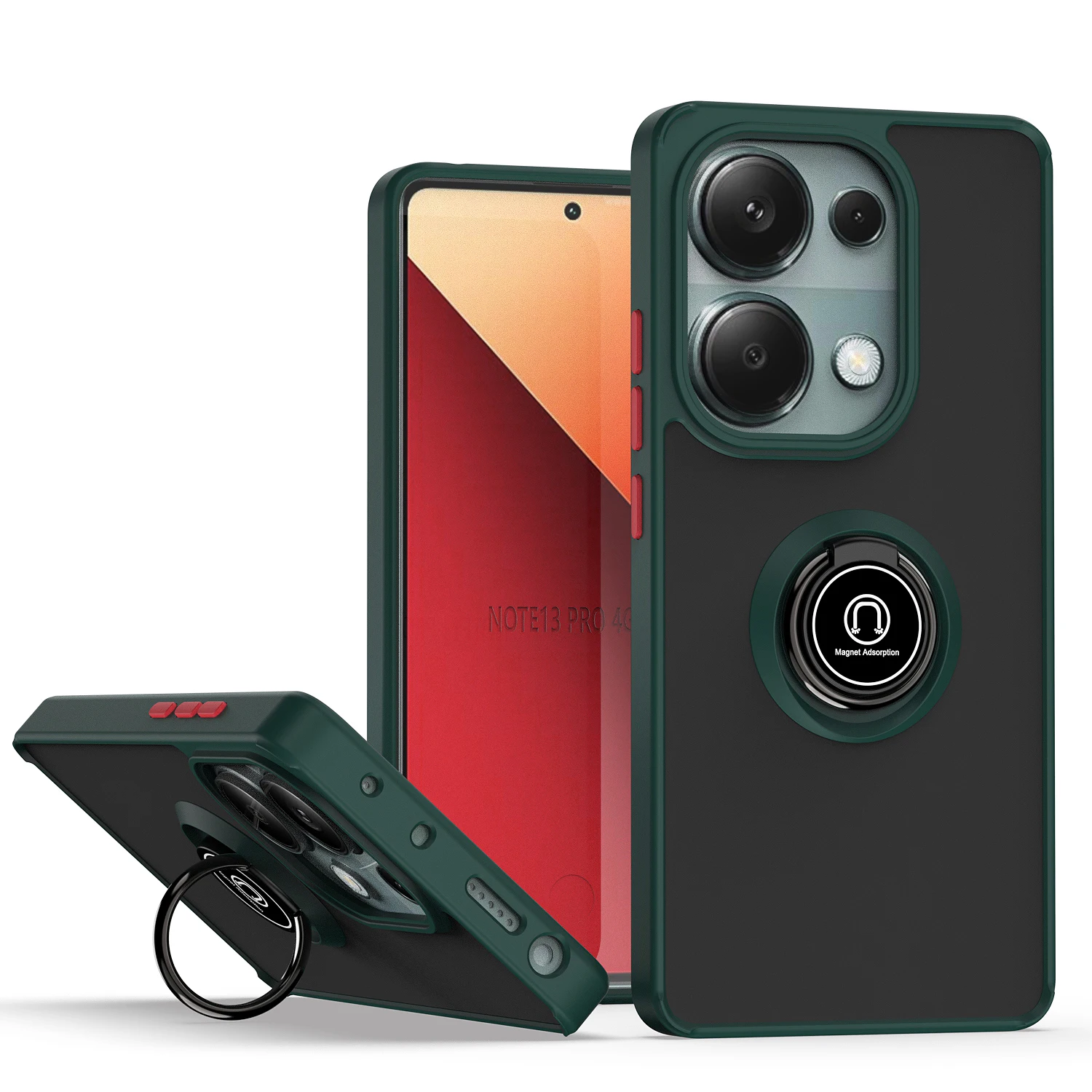 Camera protecti case For Xiaomi Redmi Note 13 Pro 4G Matte Shockproof Case Redmi Note13 Pro 4G Magnetic Ring Stand Cover Fundas