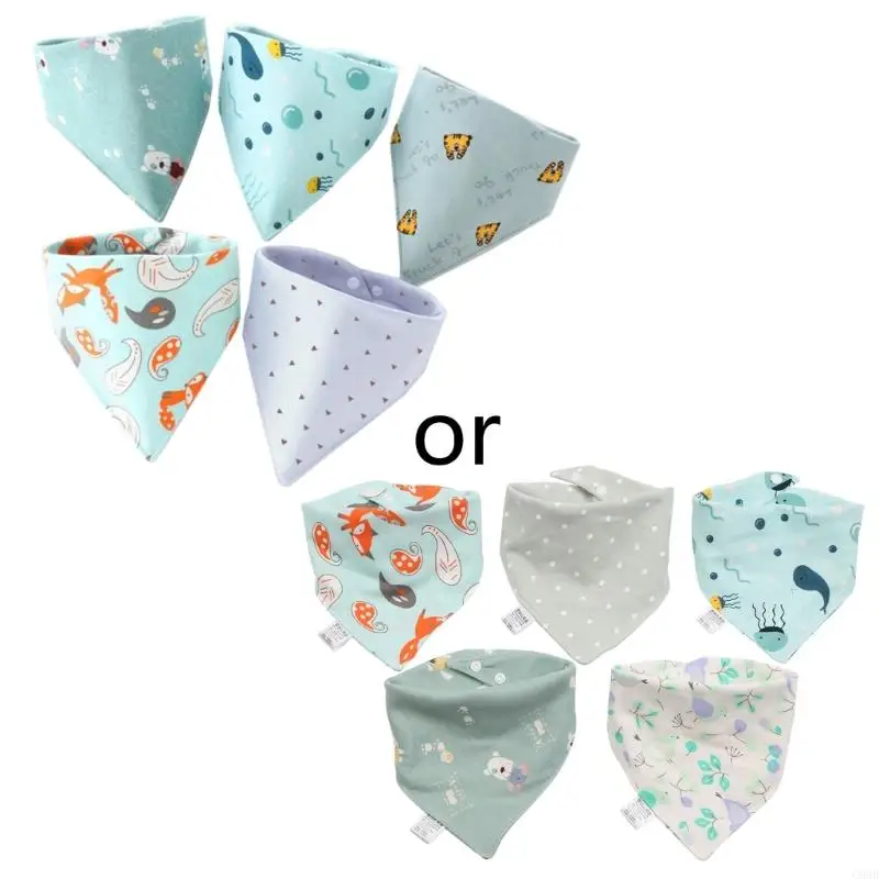 C90B 5 Pcs Baby Feeding Drool Bibs Saliva Towel for Triangle Scarves Bandana Soft Cotton Bibs Adjustable Button Burp Cloth