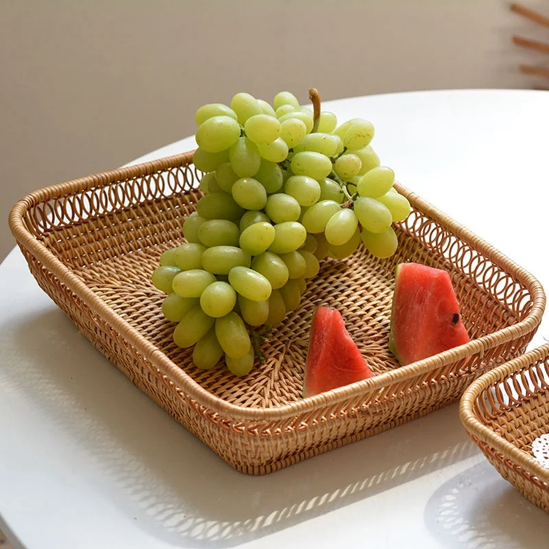 Акция! Тканая корзина для хранения, корзина для хлеба из ротанга, корзина с фруктами, сервировочные корзины для дома, кухонный стол, органайзер для конфет и всякой всячины