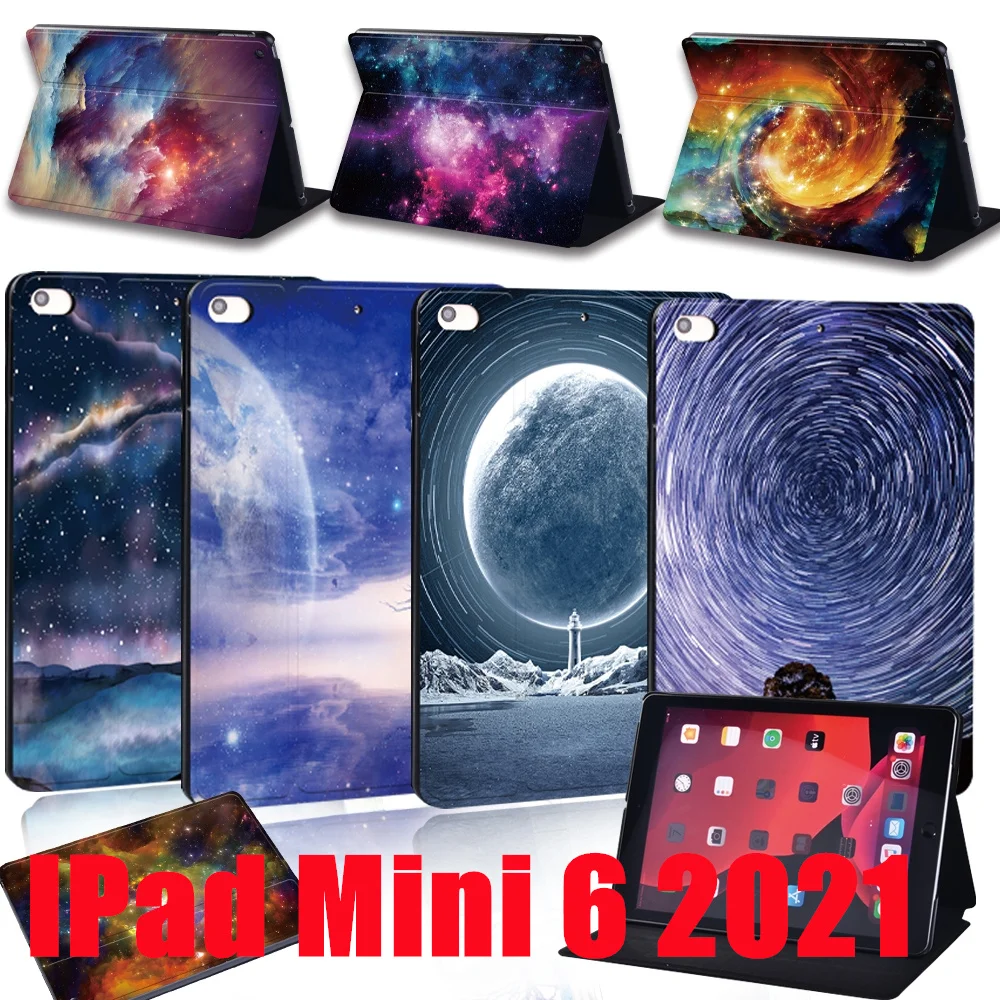 

Cover For IPad Mini 6 Ultra Slim PU Leather Case for IPad Mini 6th Generation 8.3 Inch 2021 space pattern Folding Case Cover