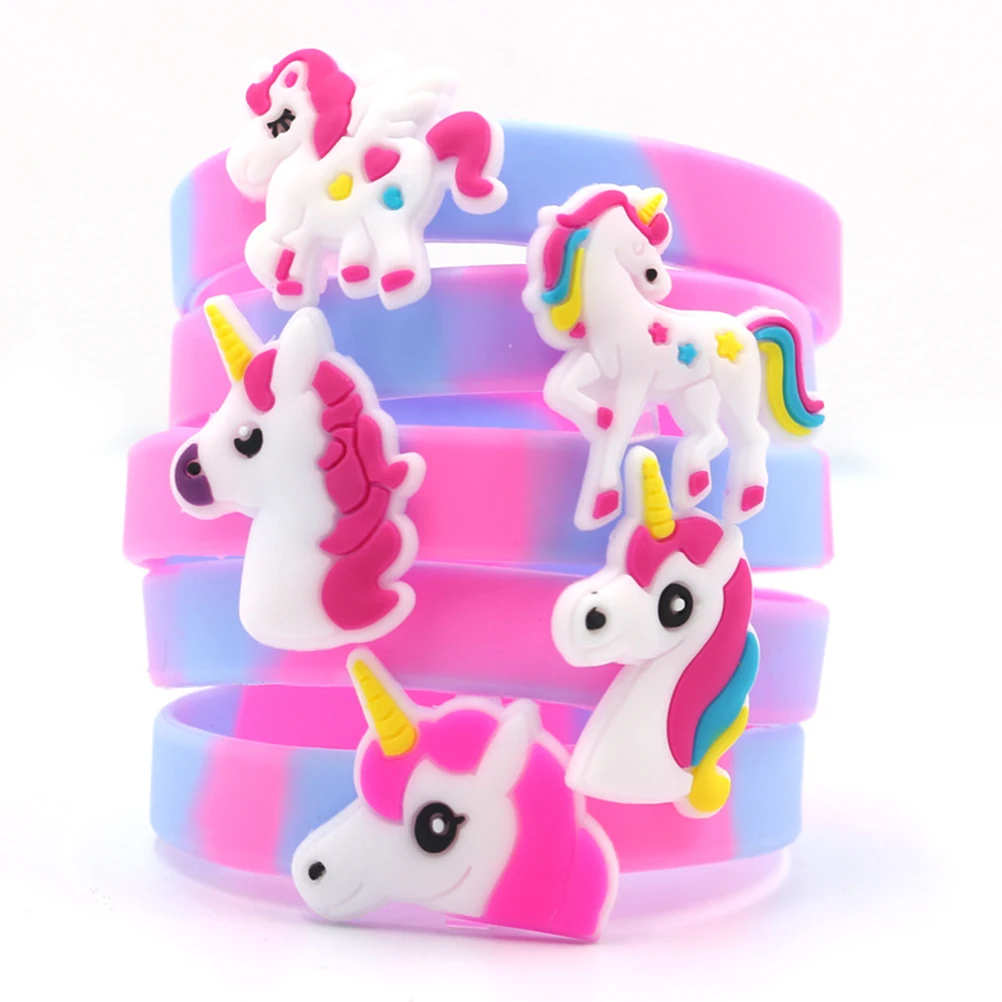 

10pcs Unicorn Bracelet Colorful Silicone Wristbands Kids Party Accessory Halloween Gift Goody Bag Filler Waterproof Kid