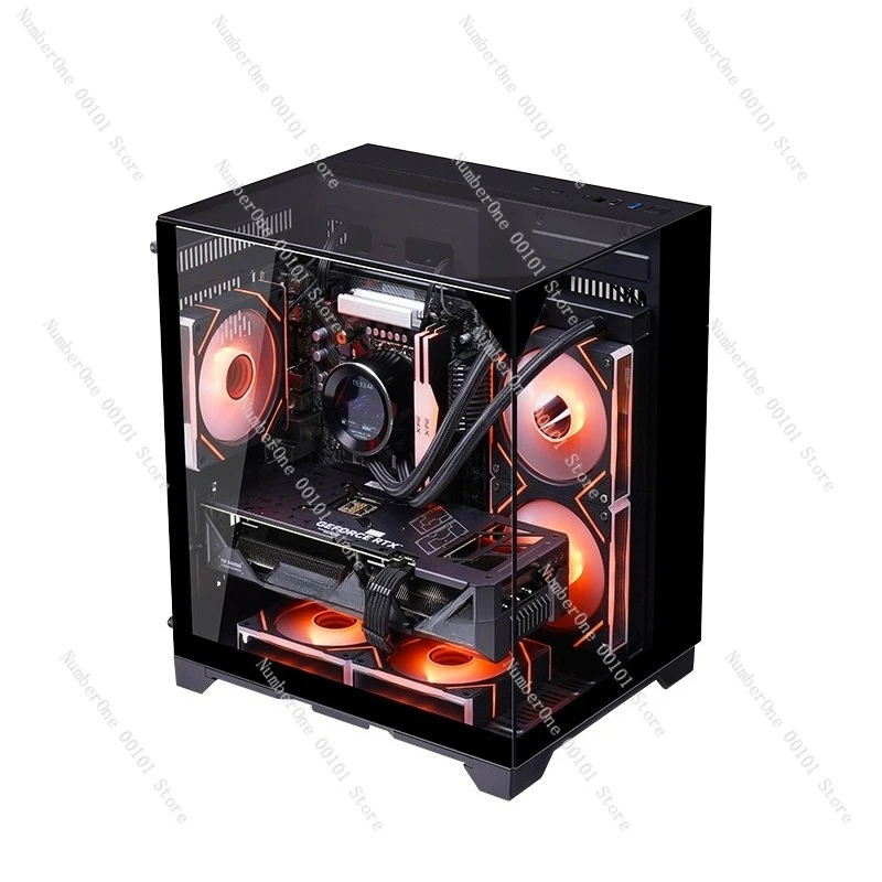 Three-sided glass sea view room computer case | Desktop host MATX | Water-cooled side through | Game Skyline Mini Black 