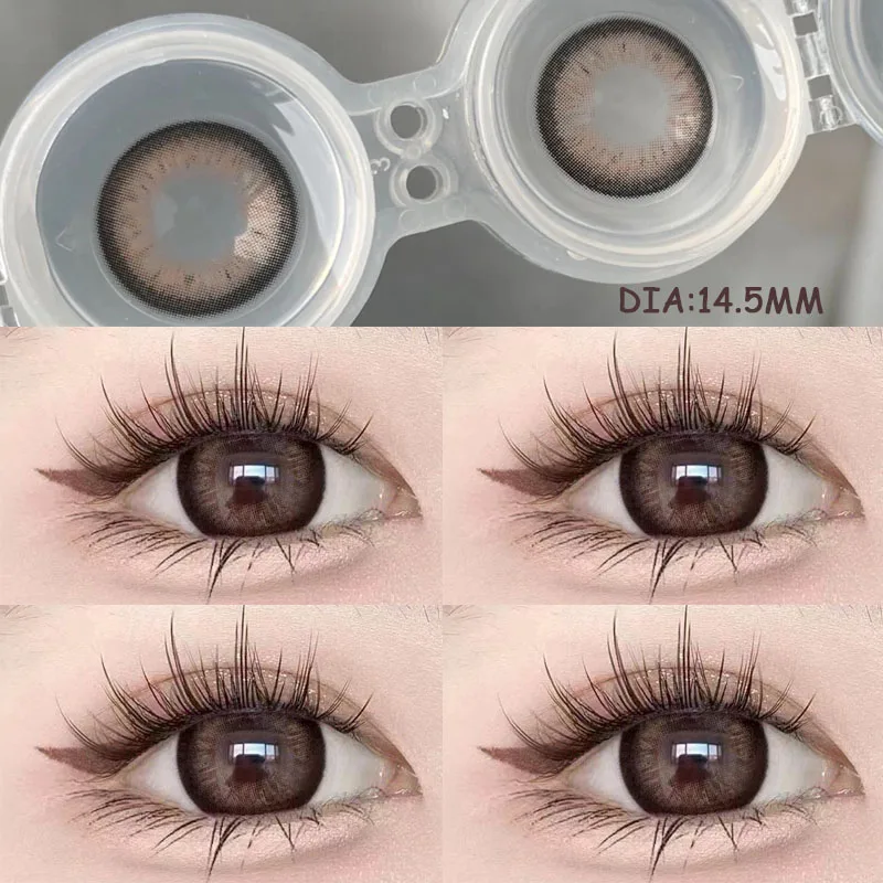 KSSEYE 2Pcs Colored Contact Lenses Myopia Degree -0.00 to -8.00 Flower Talk Brown Eyes Beauty Pupil Gray Makeup Soft Lenses