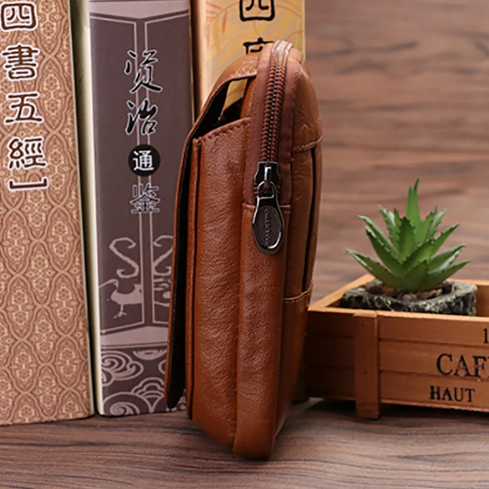 Men Genuine Leather Waist Hook Belt Pack Bag Wallets Cowhide Card Holder Coin Purse Cell/Mobile Phone Case Cigarette Fanny Bags