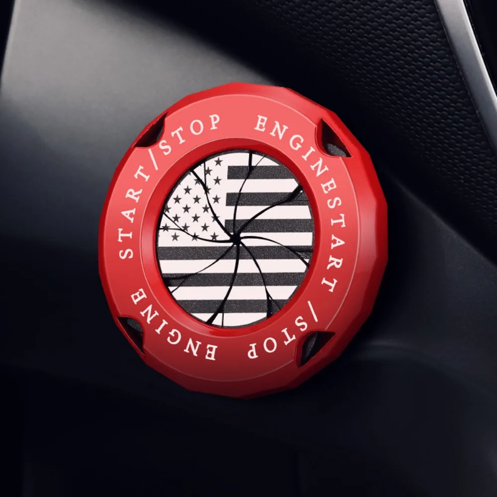 Red Black Silver US American Flag Car Engine Ignition Start Stop Button Trim Cover Cap Sticker Accessories