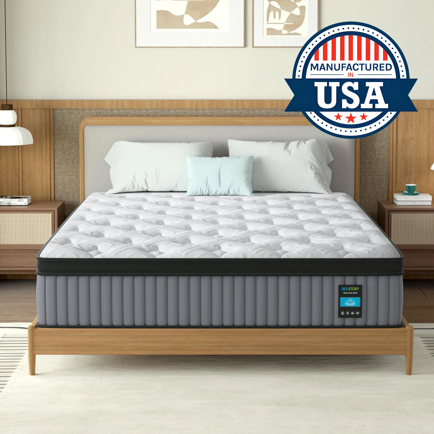 Colchón Queen Size BedStory de 12-14 pulgadas, colchón híbrido doble/completo/King, espuma viscoelástica de gel y resortes de bolsillo, fabricado en EE. UU.
