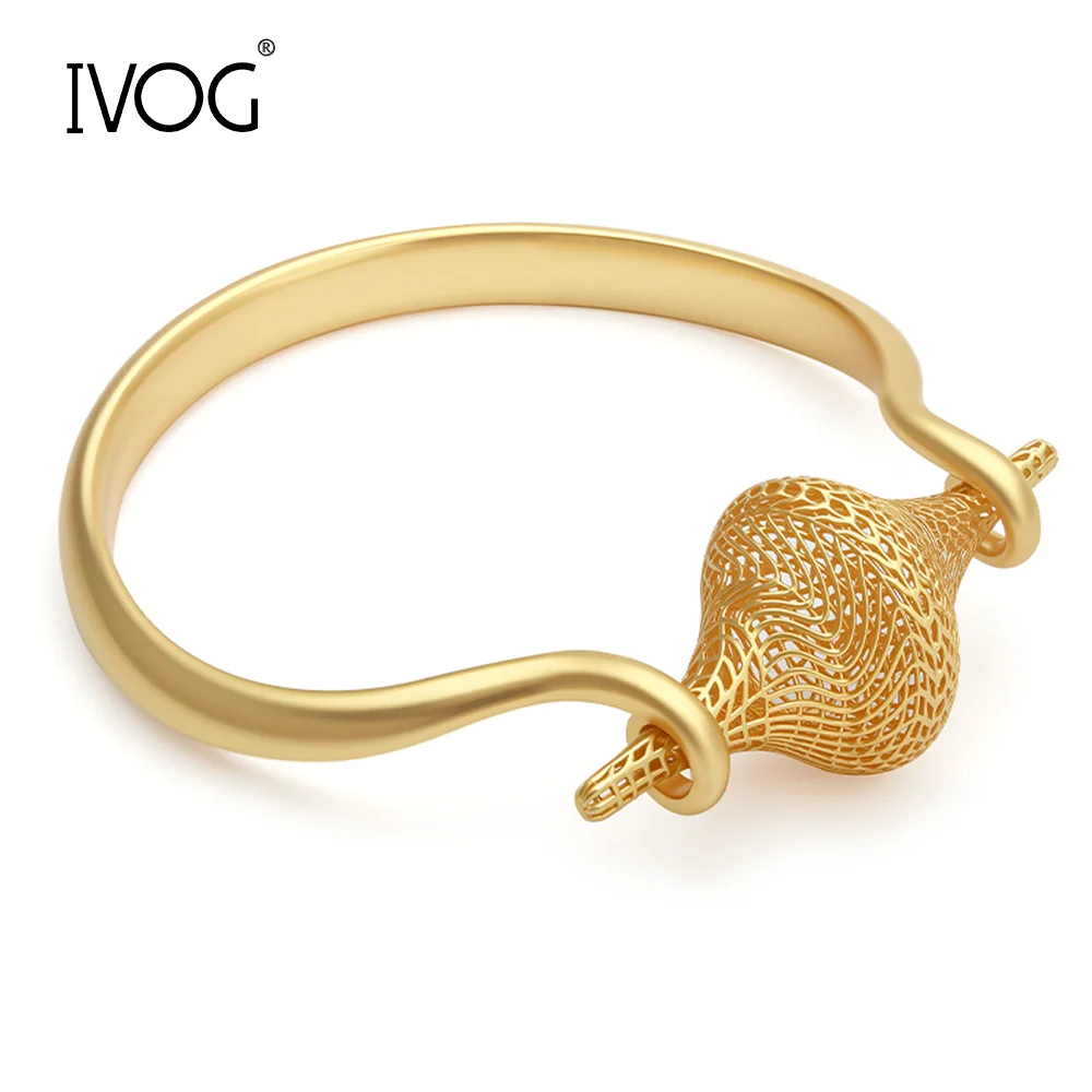 IVOG Retro Hohl Mesh Kürbis Armreif Für Frauen Mode Bold Aussage Drehbare Armband Minimalistischen Schmuck